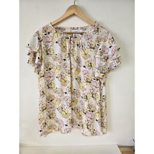 liz claiborne art To Wear floral flutter sleeve teacher blouse Sz Xxl